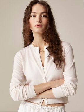 J. Crew Featherweight Cashmere Cardigan in Snow Cream Size Small